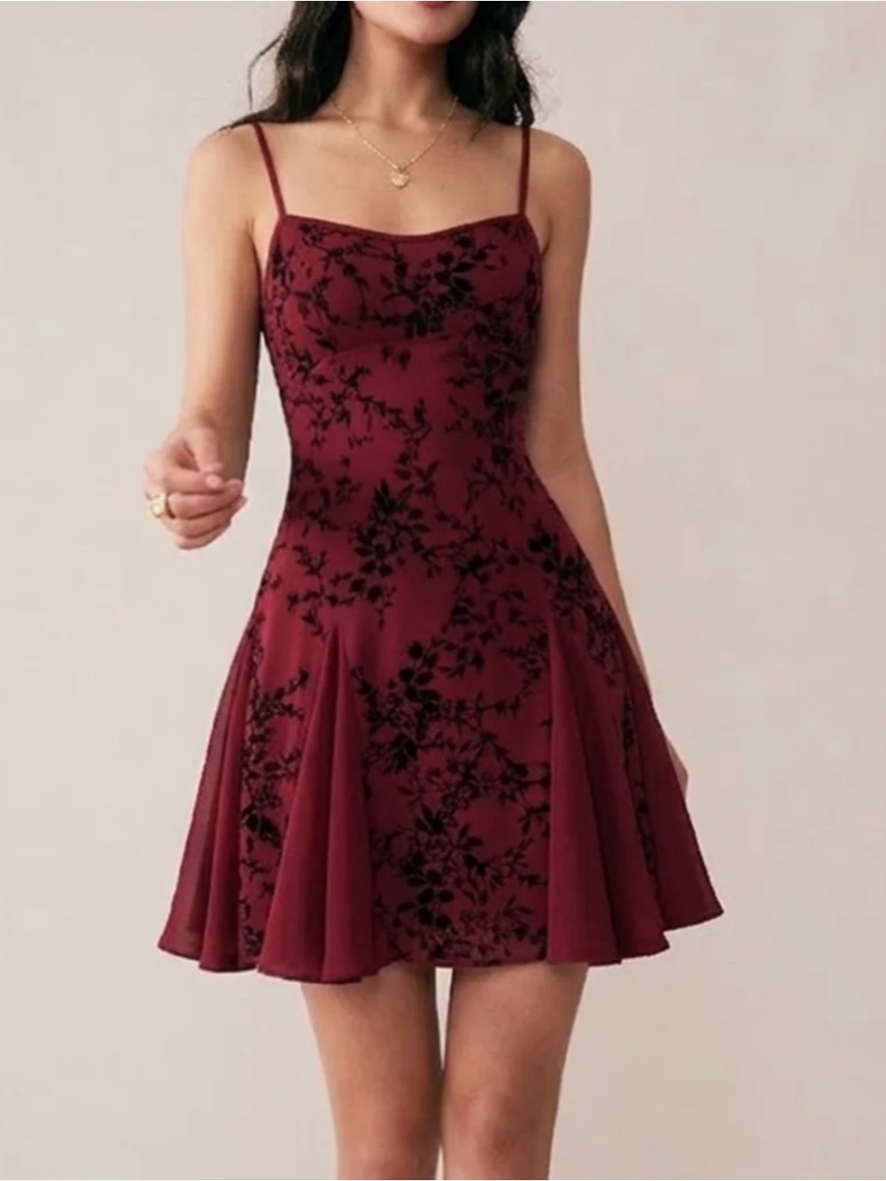 RIHOAS Wine Red Floral Mini Dress - Wine Red size medium